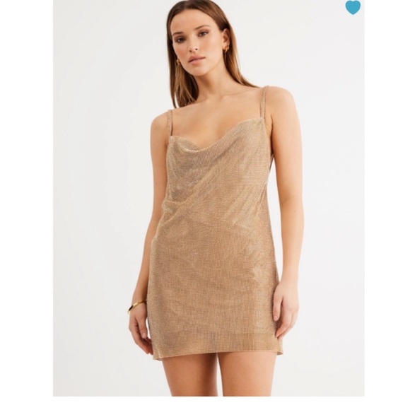 SNDYS - SUNSET DRESS GOLD BACKLESS‎ MINI DRESS XS - Picture 1 of 11